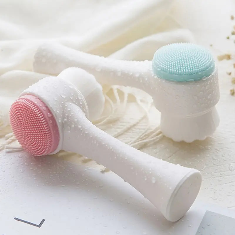 2PCS / 3D Dual-Sided Facial Cleansing Brush - Soft Bristles and Silicone